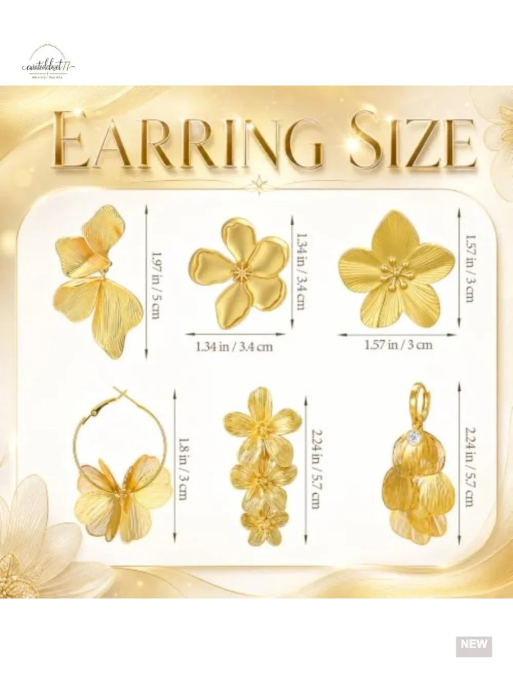 6 Pairs Gold Statement Earrings Set Chunky Geometric Hoop Floral Knot Dangle